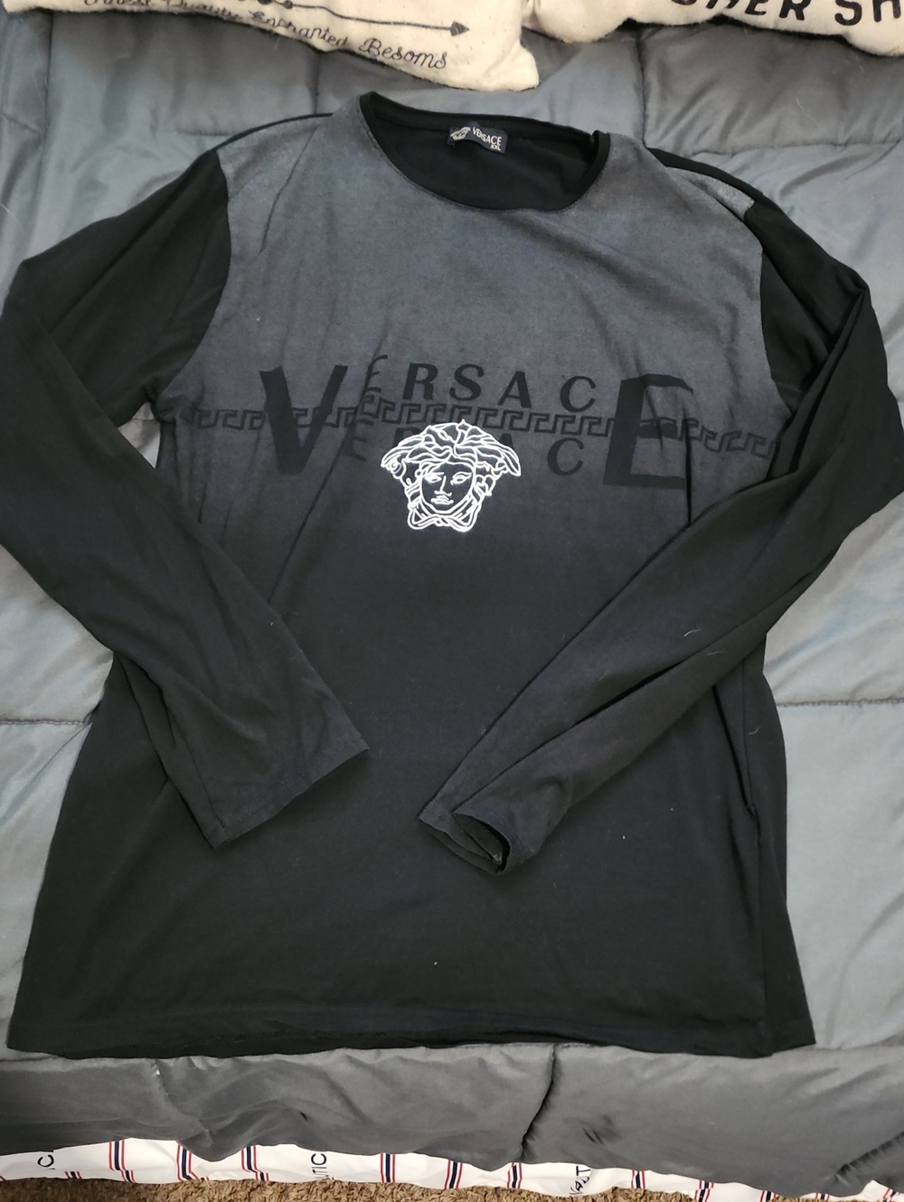 Versace Black Long-Sleeve Medusa Logo Tee